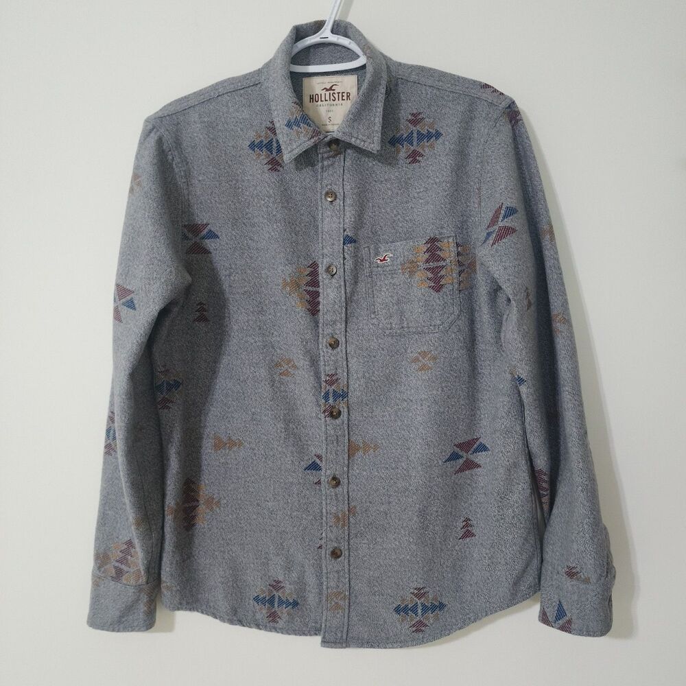 Hollister Cotton Flannel Aztec Long Sleeve Button-Down Shirt Men's S Gray EUC